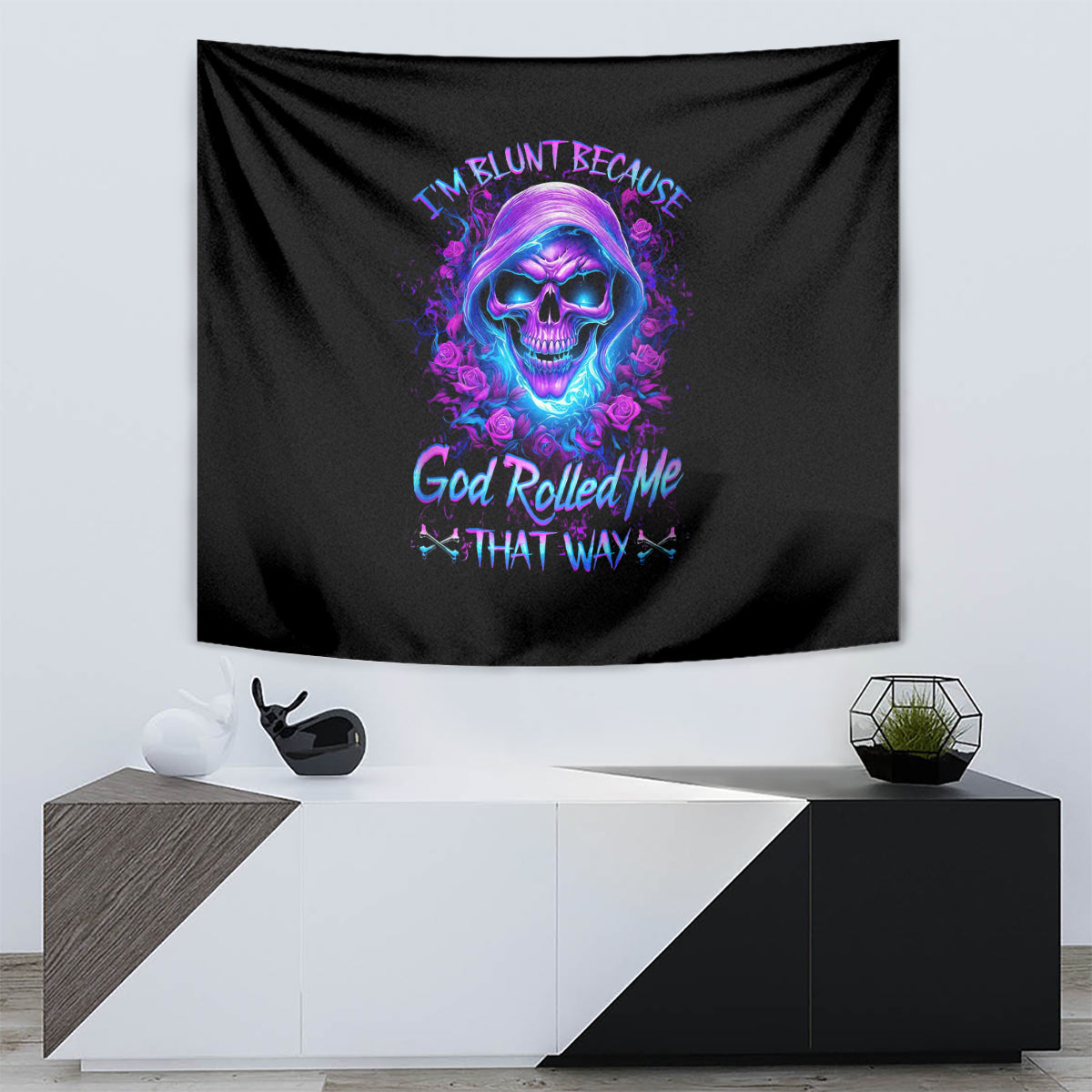 Rose Skull Tapestry I'm Blunt Because God Rolled Me That Way - Wonder Print Shop