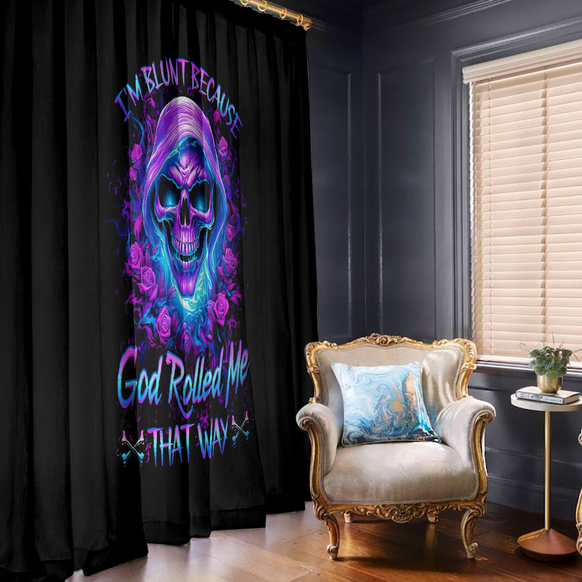 Rose Skull Window Curtain I'm Blunt Because God Rolled Me That Way - Wonder Print Shop