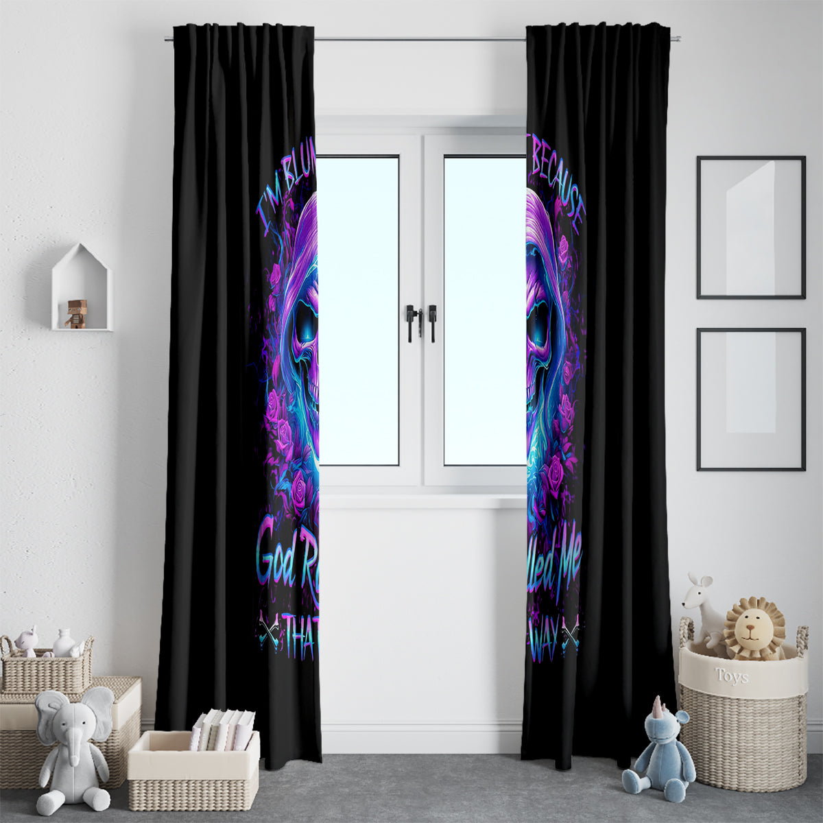 Rose Skull Window Curtain I'm Blunt Because God Rolled Me That Way - Wonder Print Shop