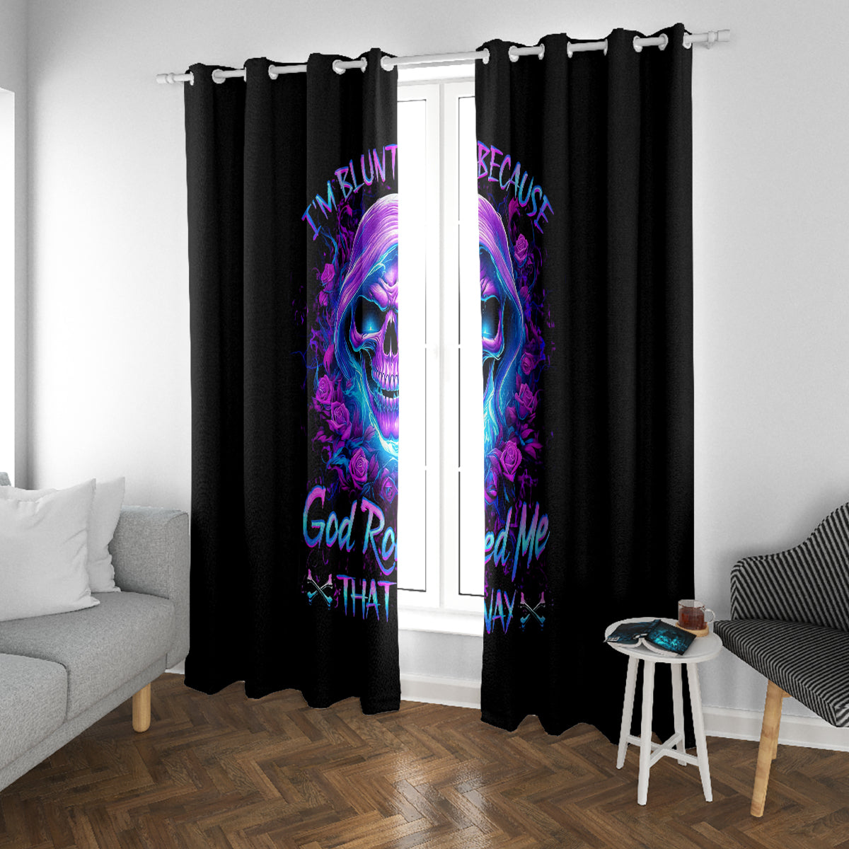 Rose Skull Window Curtain I'm Blunt Because God Rolled Me That Way - Wonder Print Shop