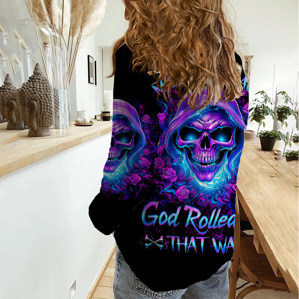Rose Skull Women Casual Shirt I'm Blunt Because God Rolled Me That Way - Wonder Print Shop
