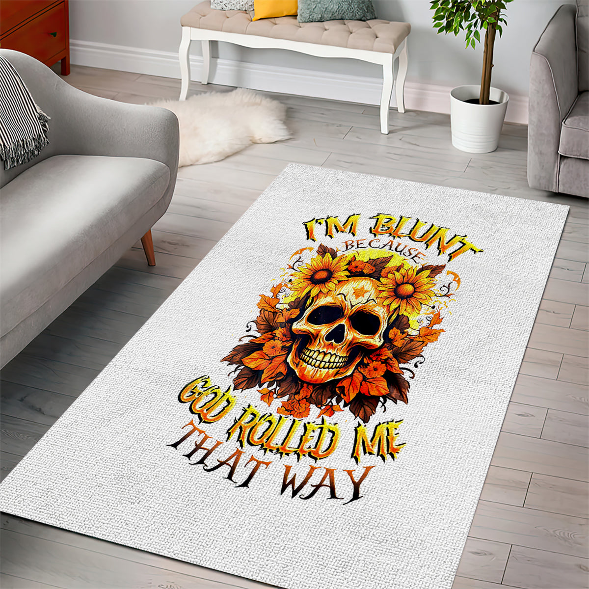 Sunflower Skull Area Rug Sunflower I'm Blunt Because God Rolled Me That Way - Wonder Print Shop
