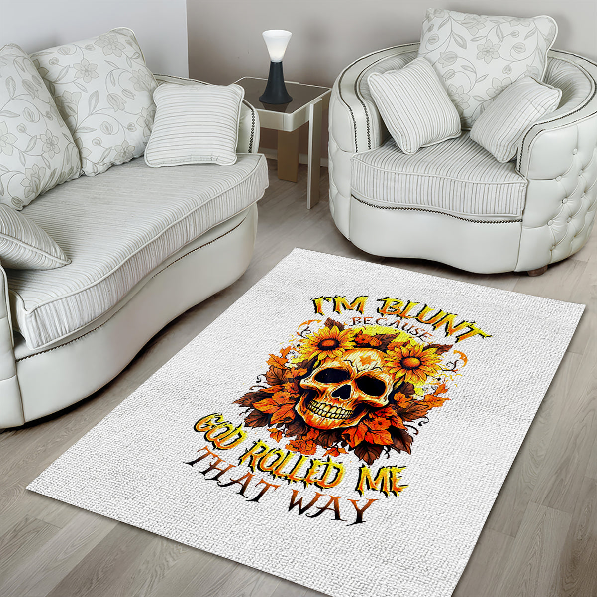 Sunflower Skull Area Rug Sunflower I'm Blunt Because God Rolled Me That Way - Wonder Print Shop