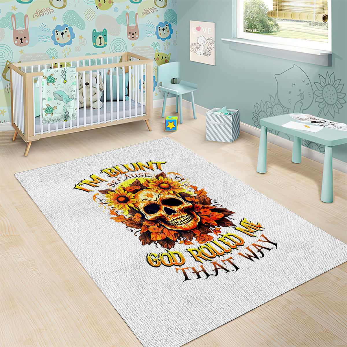 Sunflower Skull Area Rug Sunflower I'm Blunt Because God Rolled Me That Way - Wonder Print Shop