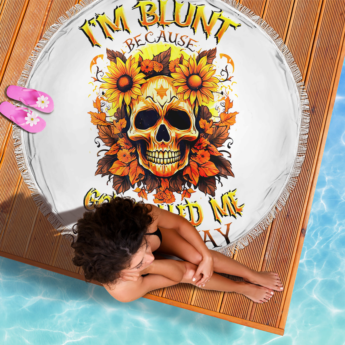 Sunflower Skull Beach Blanket Sunflower I'm Blunt Because God Rolled Me That Way - Wonder Print Shop