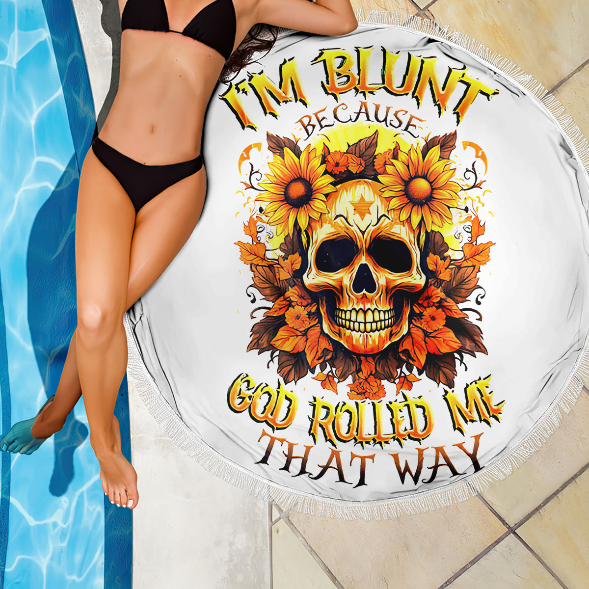 Sunflower Skull Beach Blanket Sunflower I'm Blunt Because God Rolled Me That Way - Wonder Print Shop