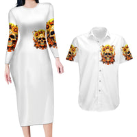 Sunflower Skull Couples Matching Long Sleeve Bodycon Dress and Hawaiian Shirt Sunflower I'm Blunt Because God Rolled Me That Way - Wonder Print Shop