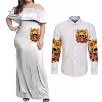 Sunflower Skull Couples Matching Off Shoulder Maxi Dress and Long Sleeve Button Shirts Sunflower I'm Blunt Because God Rolled Me That Way - Wonder Print Shop