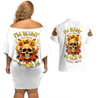 Sunflower Skull Couples Matching Off Shoulder Short Dress and Hawaiian Shirt Sunflower I'm Blunt Because God Rolled Me That Way - Wonder Print Shop