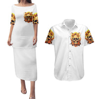 Sunflower Skull Couples Matching Puletasi Dress and Hawaiian Shirt Sunflower I'm Blunt Because God Rolled Me That Way - Wonder Print Shop