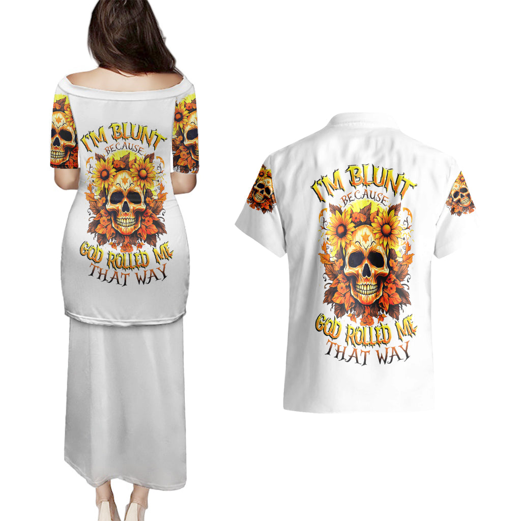 Sunflower Skull Couples Matching Puletasi Dress and Hawaiian Shirt Sunflower I'm Blunt Because God Rolled Me That Way - Wonder Print Shop