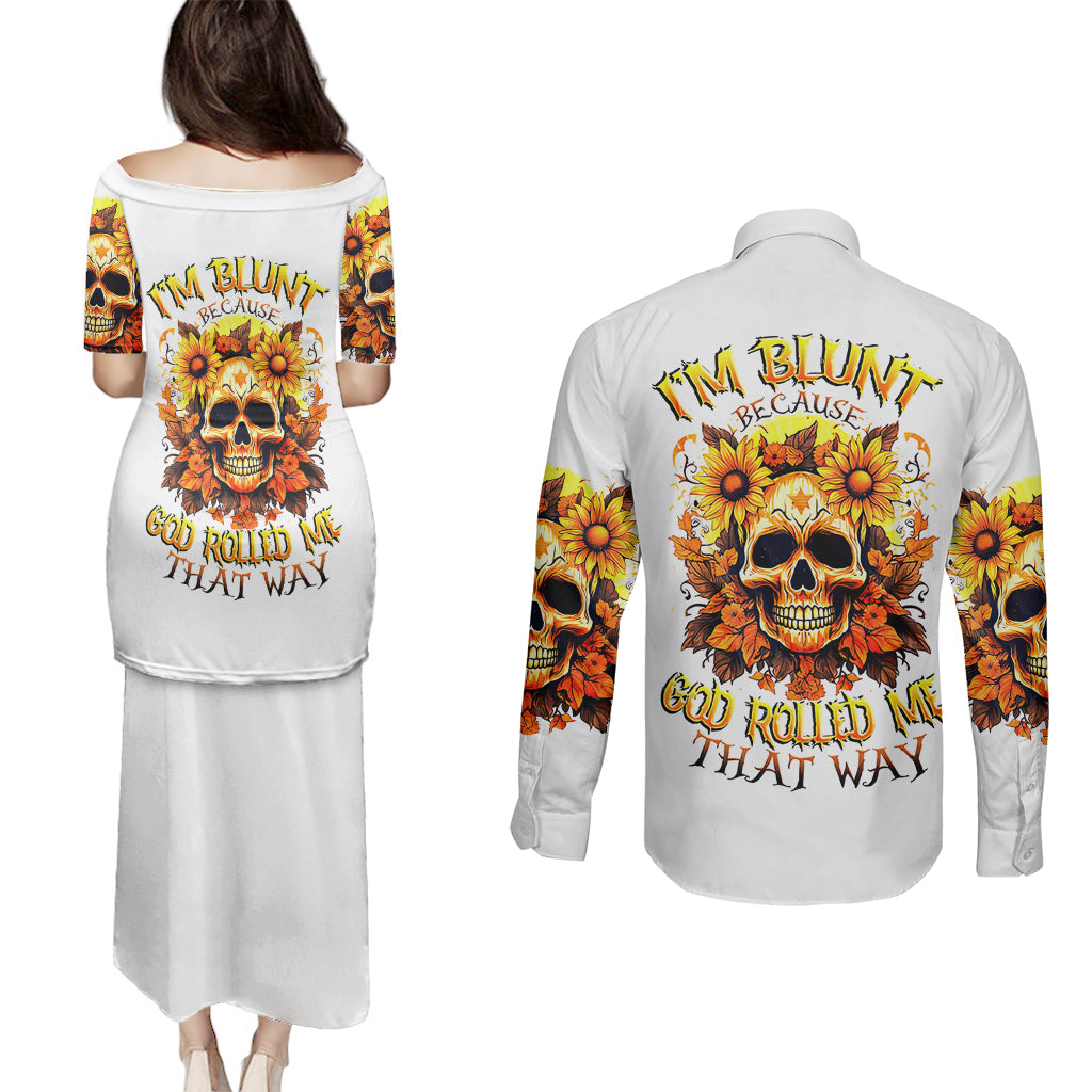 Sunflower Skull Couples Matching Puletasi Dress and Long Sleeve Button Shirts Sunflower I'm Blunt Because God Rolled Me That Way - Wonder Print Shop