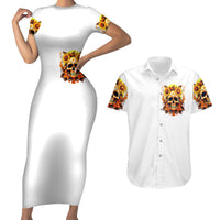 Sunflower Skull Couples Matching Short Sleeve Bodycon Dress and Hawaiian Shirt Sunflower I'm Blunt Because God Rolled Me That Way - Wonder Print Shop