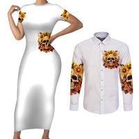 Sunflower Skull Couples Matching Short Sleeve Bodycon Dress and Long Sleeve Button Shirts Sunflower I'm Blunt Because God Rolled Me That Way - Wonder Print Shop