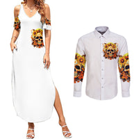 Sunflower Skull Couples Matching Summer Maxi Dress and Long Sleeve Button Shirts Sunflower I'm Blunt Because God Rolled Me That Way - Wonder Print Shop