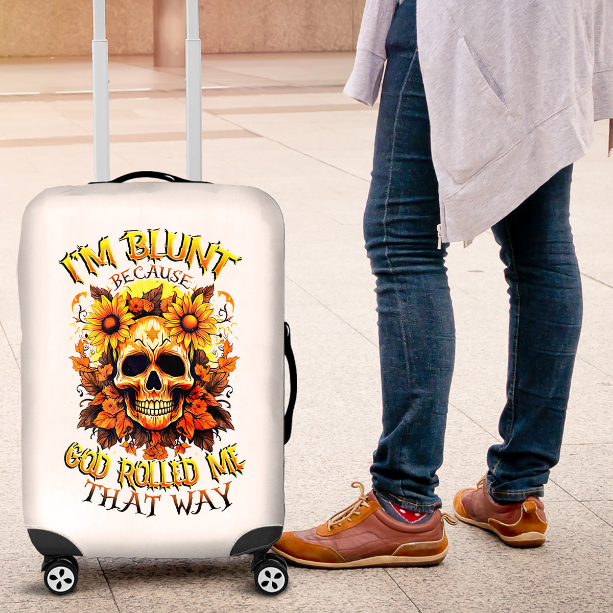 Sunflower Skull Luggage Cover Sunflower I'm Blunt Because God Rolled Me That Way - Wonder Print Shop