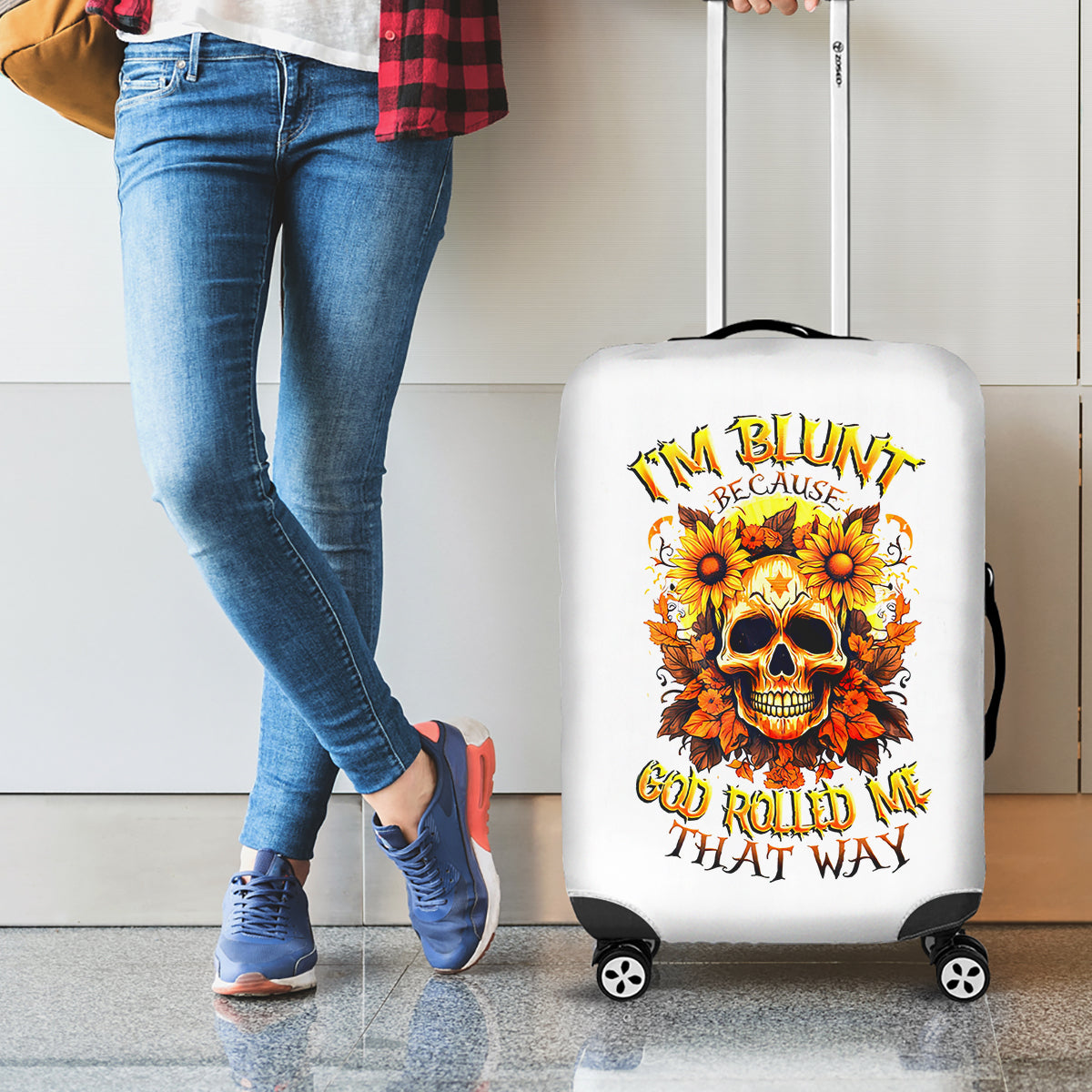 Sunflower Skull Luggage Cover Sunflower I'm Blunt Because God Rolled Me That Way - Wonder Print Shop