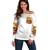 Sunflower Skull Off Shoulder Sweater Sunflower I'm Blunt Because God Rolled Me That Way - Wonder Print Shop