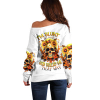 Sunflower Skull Off Shoulder Sweater Sunflower I'm Blunt Because God Rolled Me That Way - Wonder Print Shop