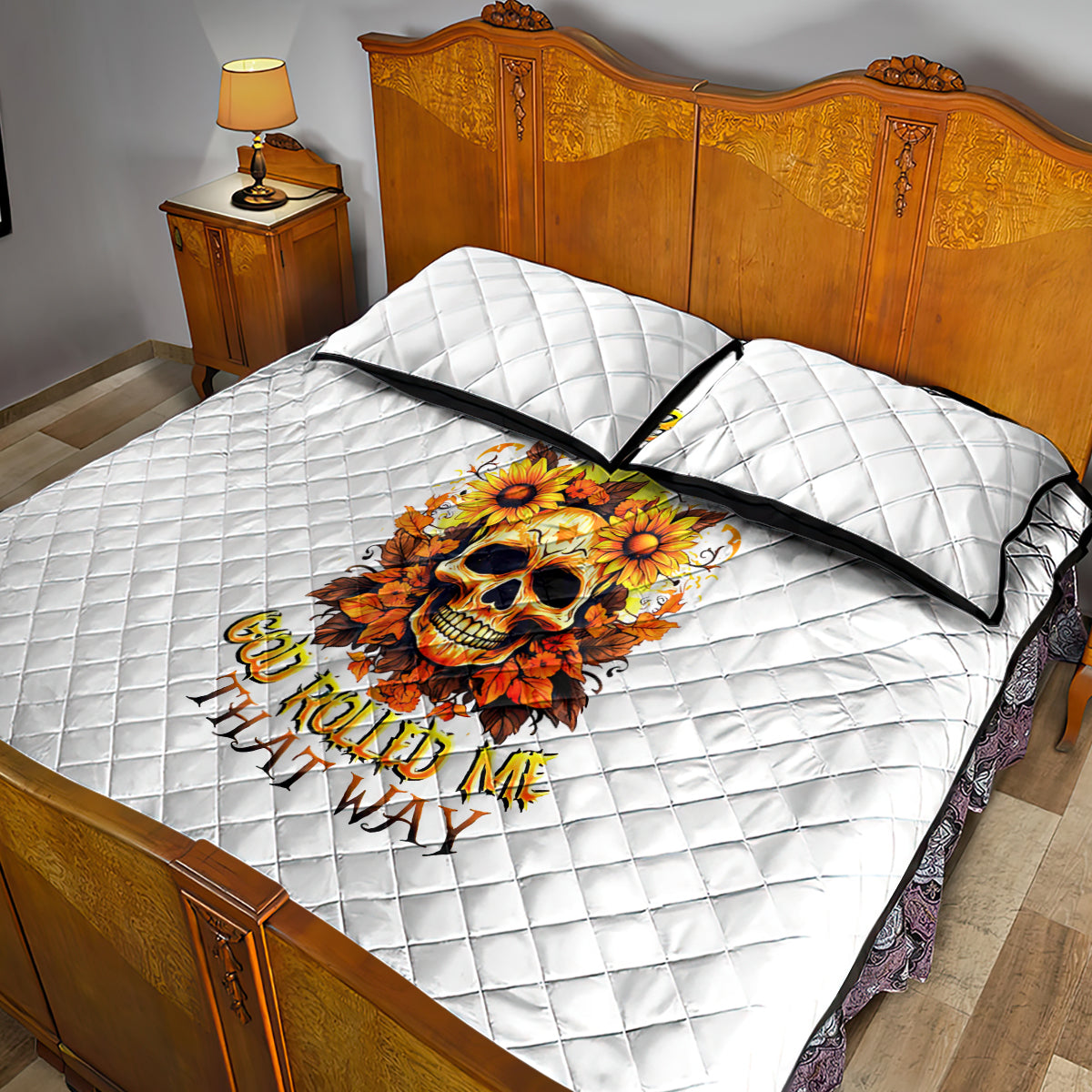 Sunflower Skull Quilt Bed Set Sunflower I'm Blunt Because God Rolled Me That Way - Wonder Print Shop