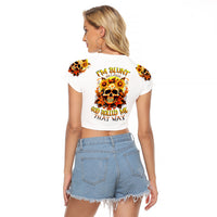 Sunflower Skull Raglan Cropped T Shirt Sunflower I'm Blunt Because God Rolled Me That Way - Wonder Print Shop