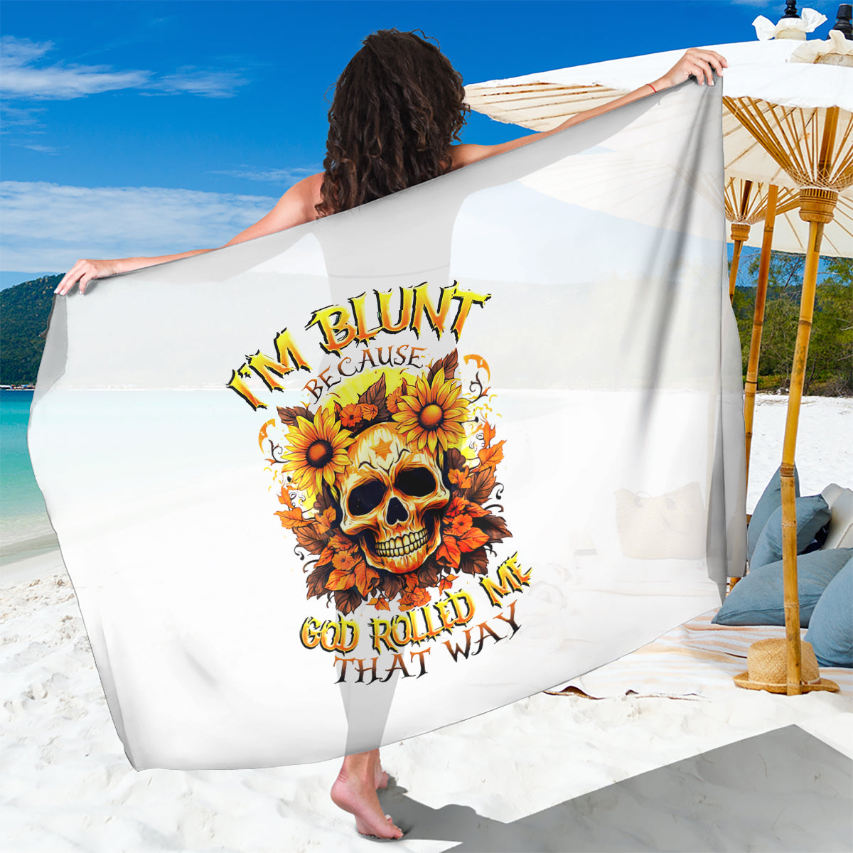 Sunflower Skull Sarong Sunflower I'm Blunt Because God Rolled Me That Way - Wonder Print Shop