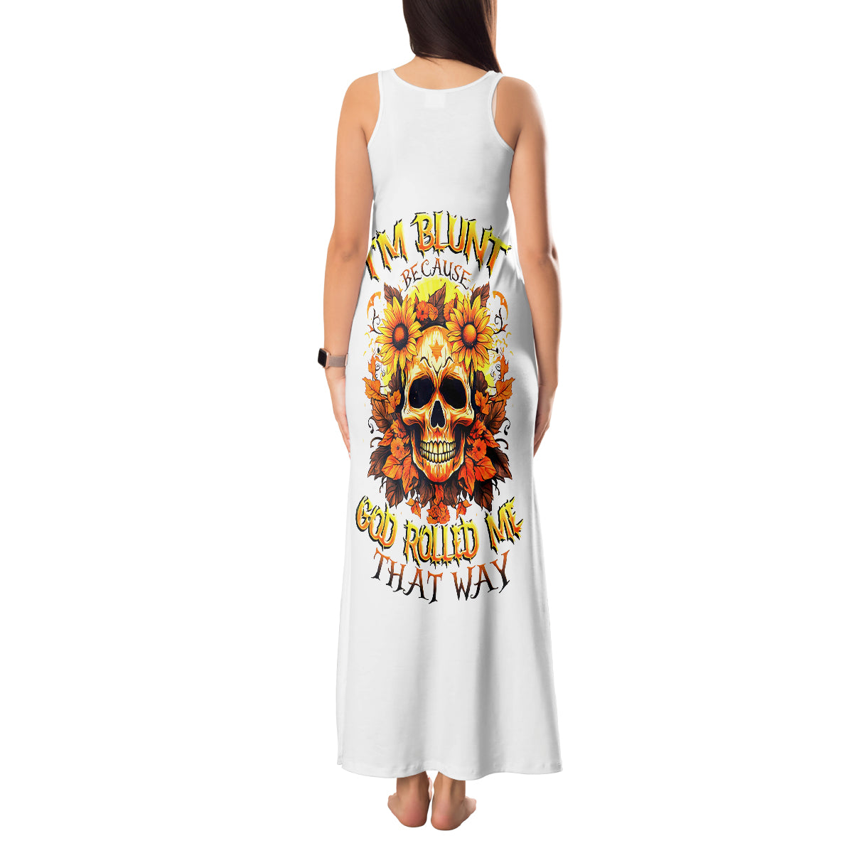 Sunflower Skull Tank Maxi Dress Sunflower I'm Blunt Because God Rolled Me That Way - Wonder Print Shop