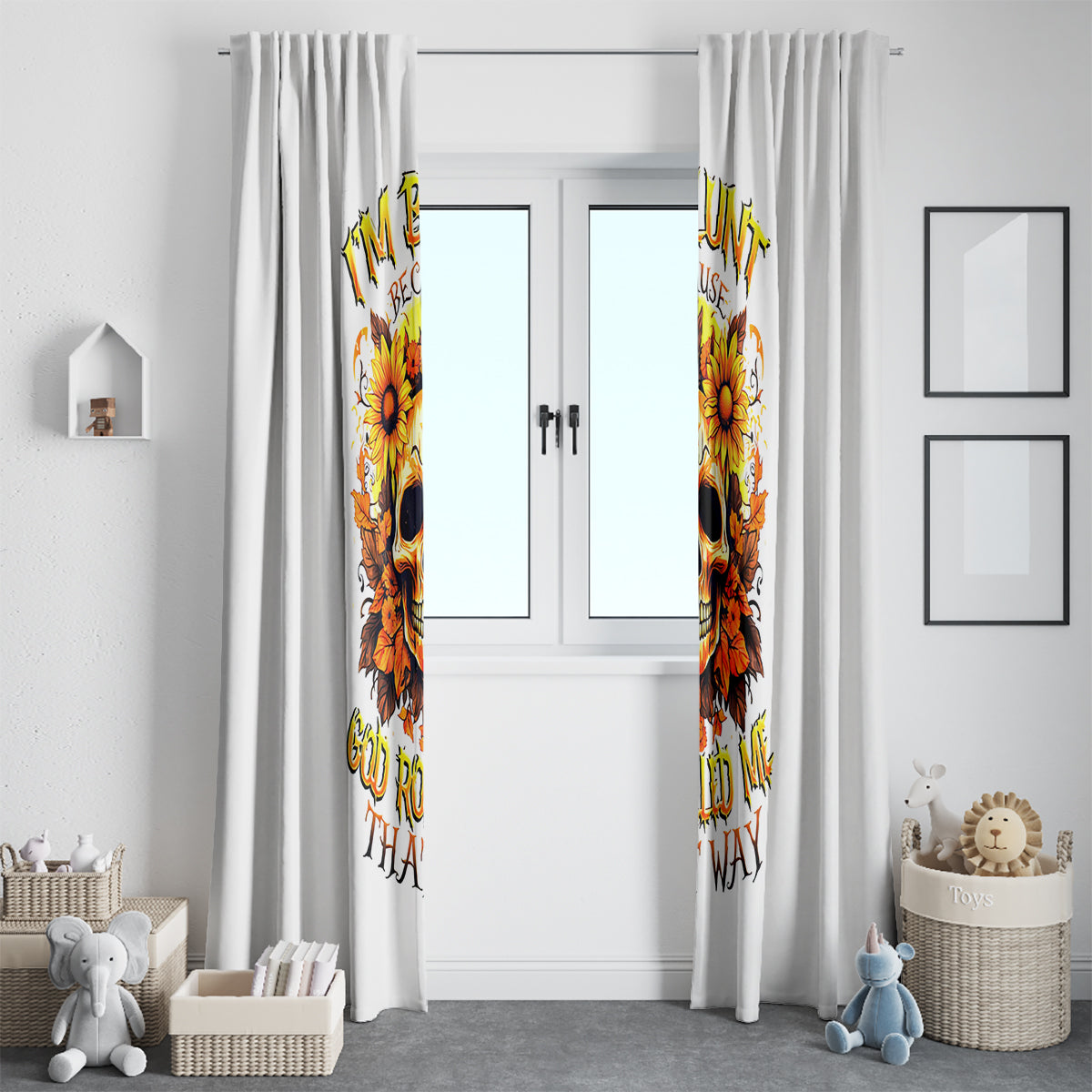 Sunflower Skull Window Curtain Sunflower I'm Blunt Because God Rolled Me That Way - Wonder Print Shop