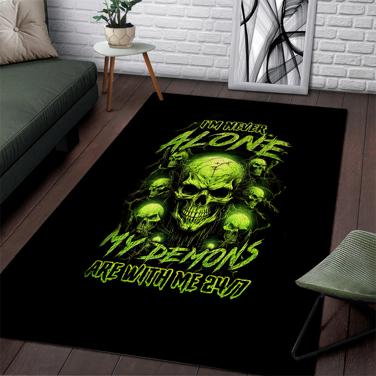Thunder Skull Area Rug Thunder Skull I Never Alone My Demon With Me 24/7 - Wonder Print Shop