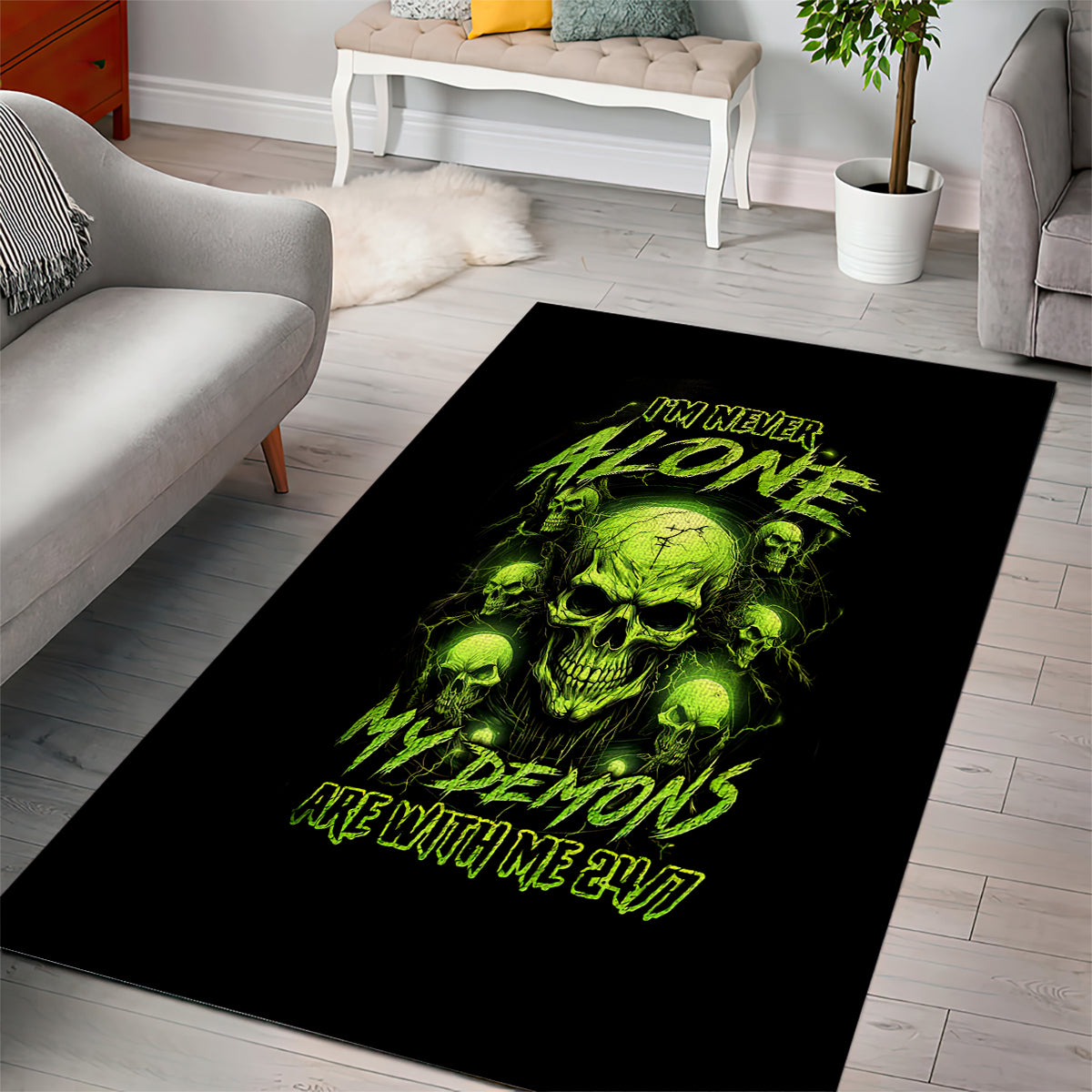 Thunder Skull Area Rug Thunder Skull I Never Alone My Demon With Me 24/7 - Wonder Print Shop