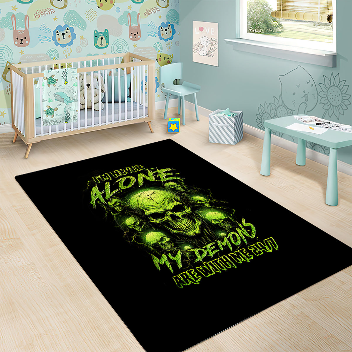 Thunder Skull Area Rug Thunder Skull I Never Alone My Demon With Me 24/7 - Wonder Print Shop
