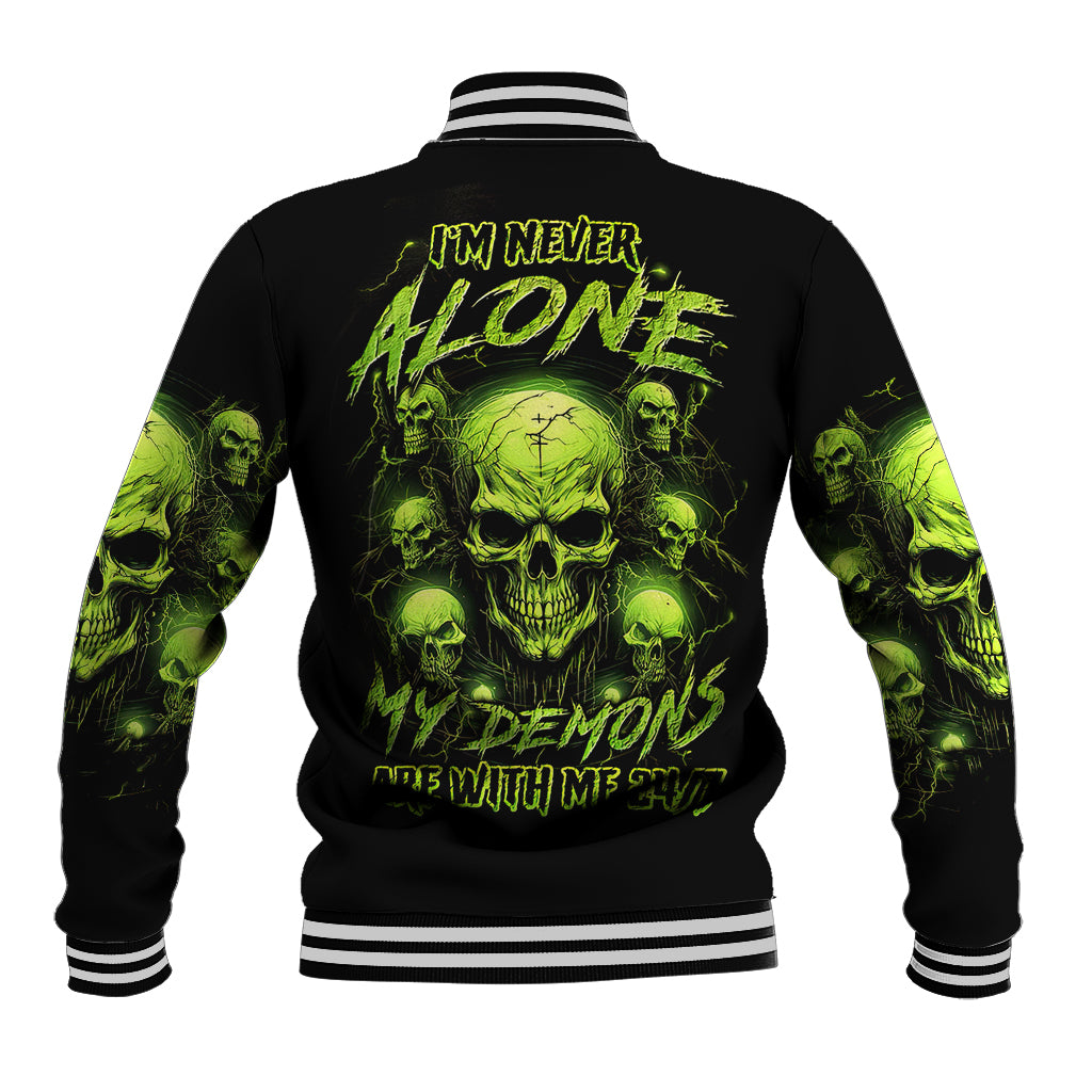 Thunder Skull Baseball Jacket Thunder Skull I Never Alone My Demon With Me 24/7 - Wonder Print Shop