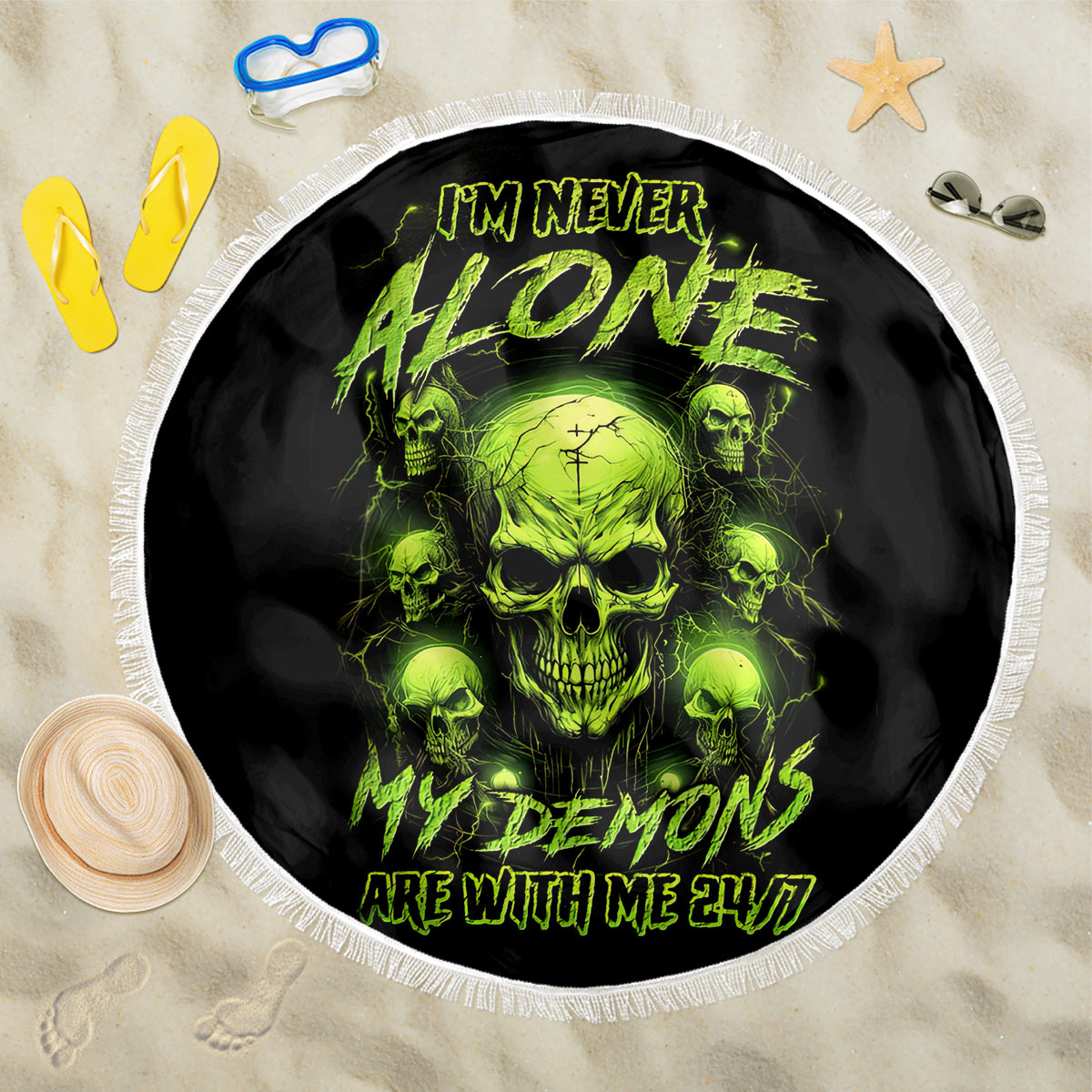 Thunder Skull Beach Blanket Thunder Skull I Never Alone My Demon With Me 24/7 - Wonder Print Shop