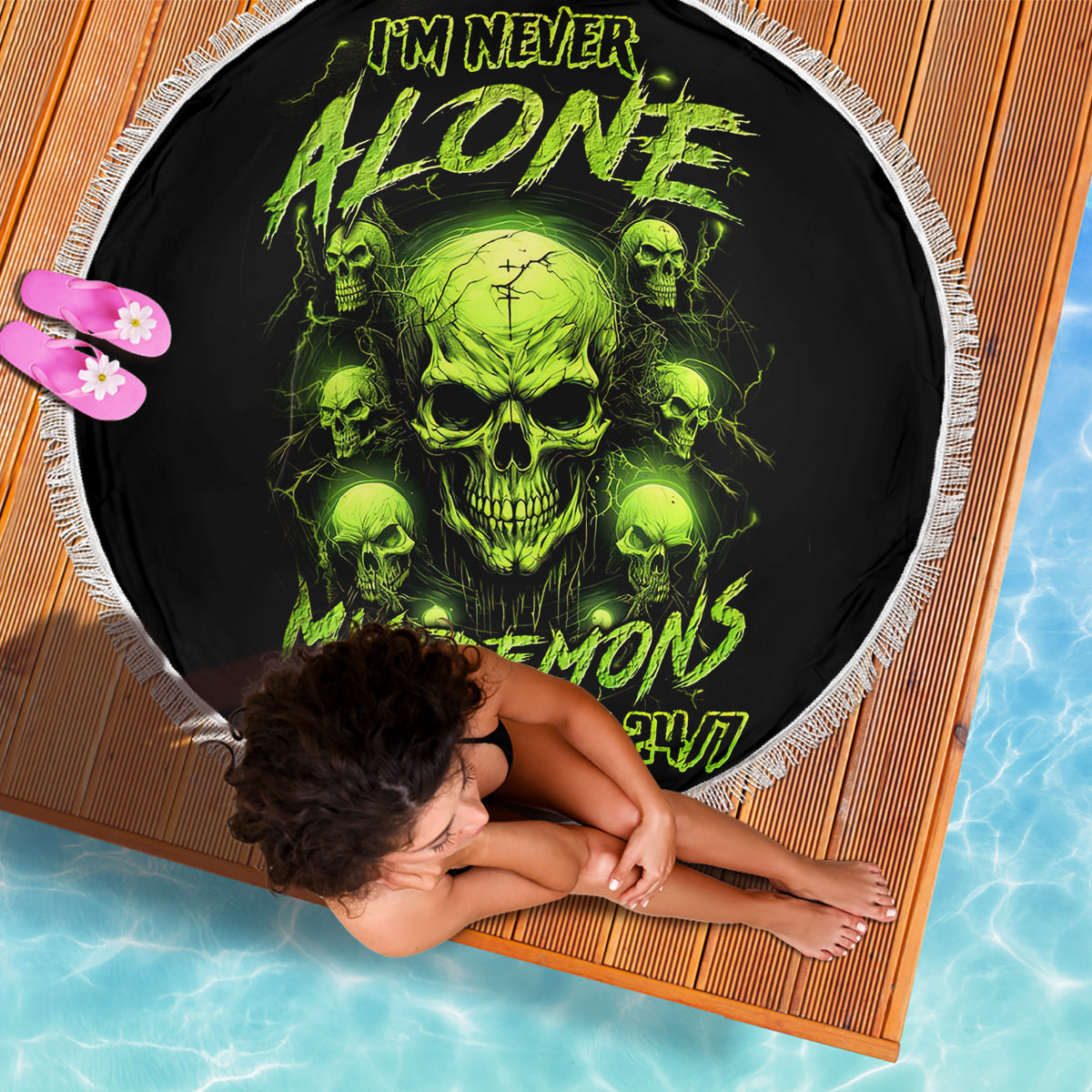 Thunder Skull Beach Blanket Thunder Skull I Never Alone My Demon With Me 24/7 - Wonder Print Shop