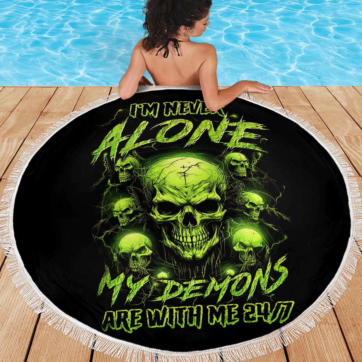 Thunder Skull Beach Blanket Thunder Skull I Never Alone My Demon With Me 24/7 - Wonder Print Shop