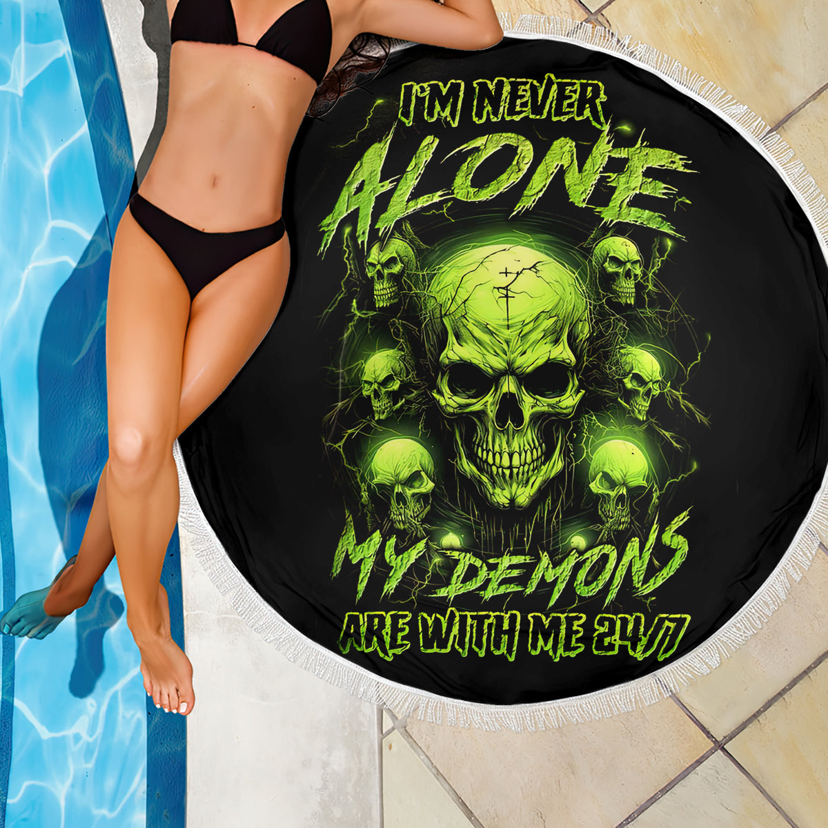Thunder Skull Beach Blanket Thunder Skull I Never Alone My Demon With Me 24/7 - Wonder Print Shop