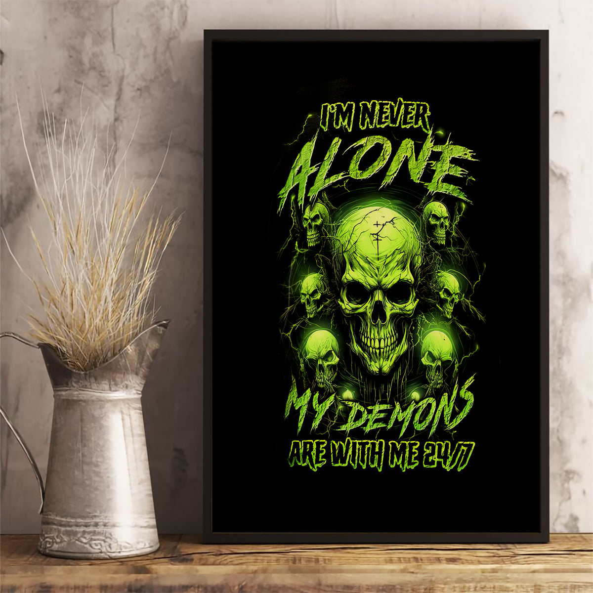 Thunder Skull Canvas Wall Art Thunder Skull I Never Alone My Demon With Me 24/7 - Wonder Print Shop
