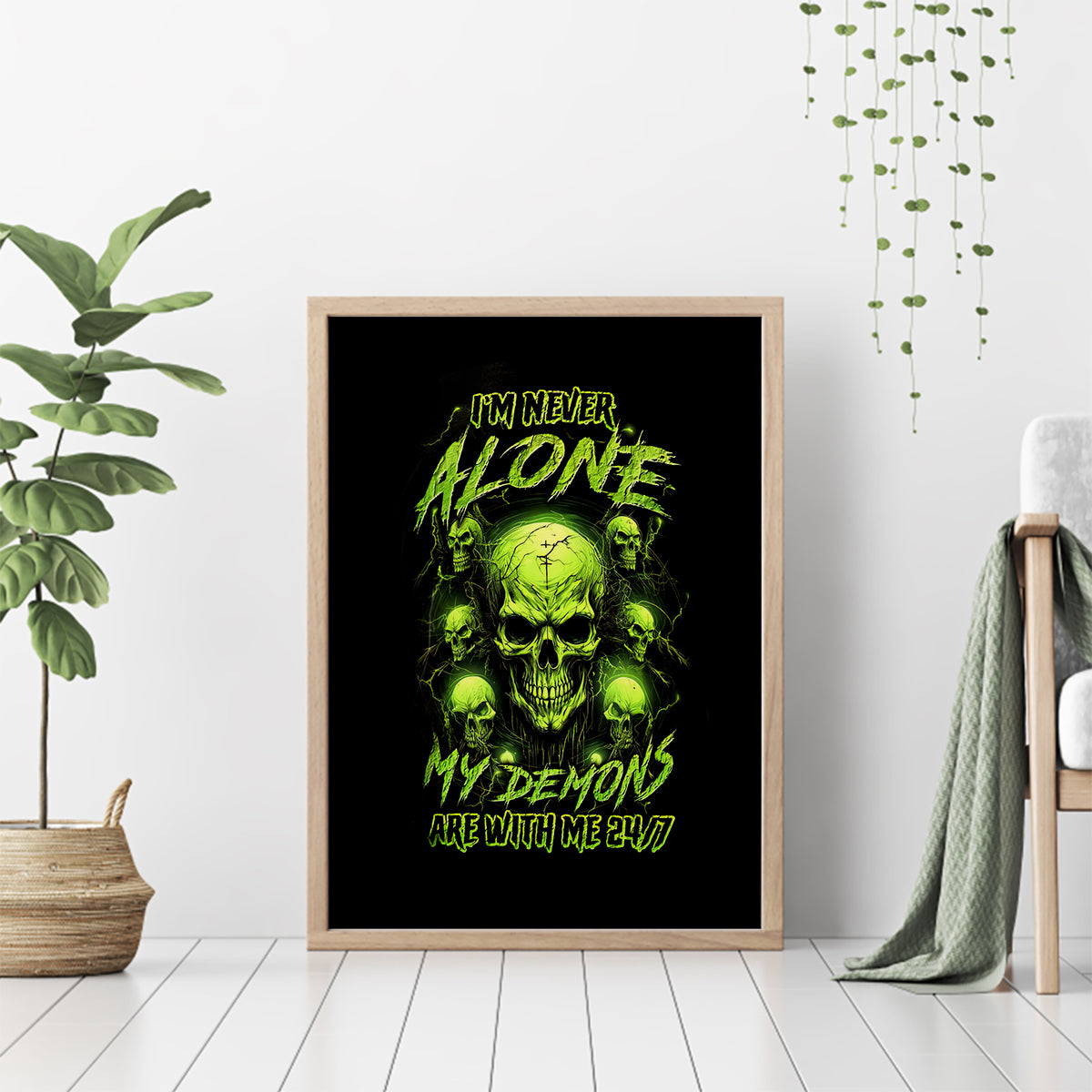 Thunder Skull Canvas Wall Art Thunder Skull I Never Alone My Demon With Me 24/7 - Wonder Print Shop