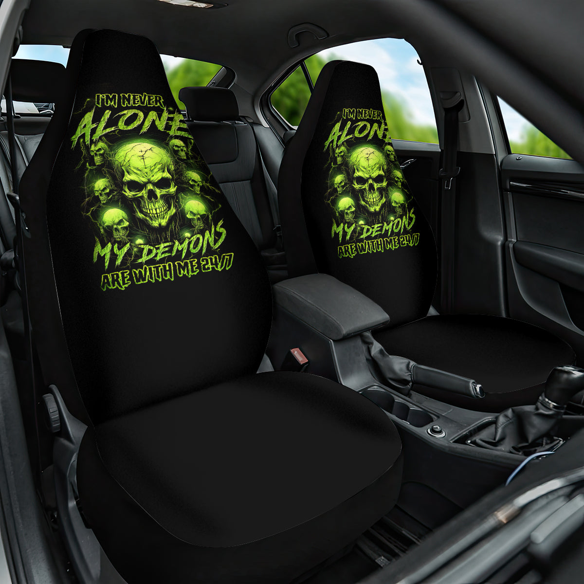 Thunder Skull Car Seat Cover Thunder Skull I Never Alone My Demon With Me 24/7 - Wonder Print Shop