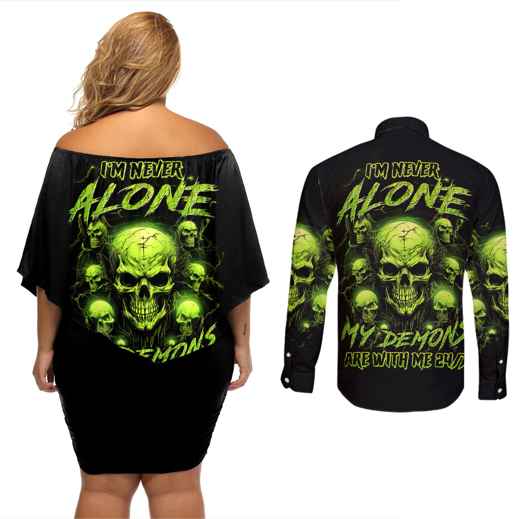 Thunder Skull Couples Matching Off Shoulder Short Dress and Long Sleeve Button Shirts Thunder Skull I Never Alone My Demon With Me 24/7 - Wonder Print Shop