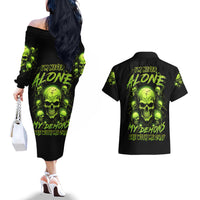 Thunder Skull Couples Matching Off The Shoulder Long Sleeve Dress and Hawaiian Shirt Thunder Skull I Never Alone My Demon With Me 24/7 - Wonder Print Shop