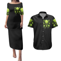 Thunder Skull Couples Matching Puletasi Dress and Hawaiian Shirt Thunder Skull I Never Alone My Demon With Me 24/7 - Wonder Print Shop