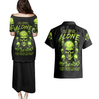 Thunder Skull Couples Matching Puletasi Dress and Hawaiian Shirt Thunder Skull I Never Alone My Demon With Me 24/7 - Wonder Print Shop