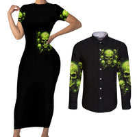 Thunder Skull Couples Matching Short Sleeve Bodycon Dress and Long Sleeve Button Shirts Thunder Skull I Never Alone My Demon With Me 24/7 - Wonder Print Shop