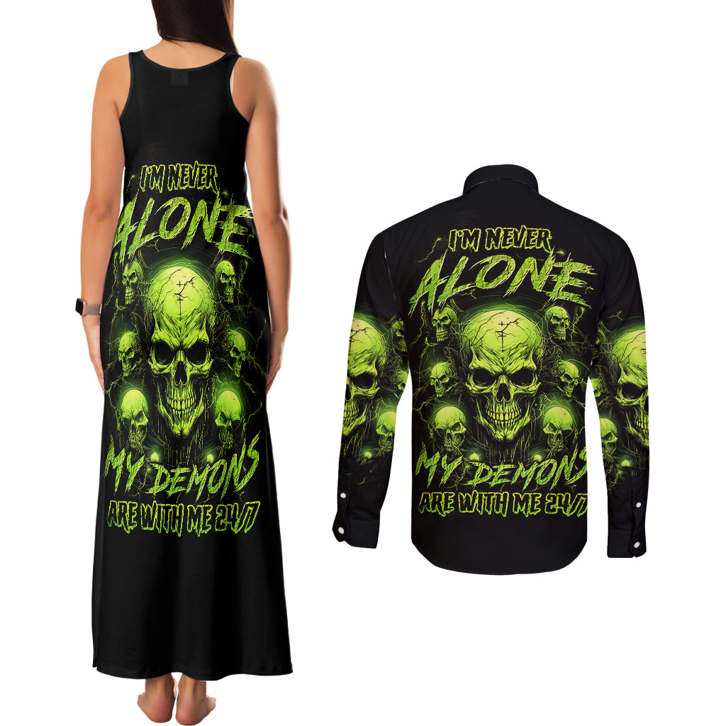 Thunder Skull Couples Matching Tank Maxi Dress and Long Sleeve Button Shirts Thunder Skull I Never Alone My Demon With Me 24/7 - Wonder Print Shop