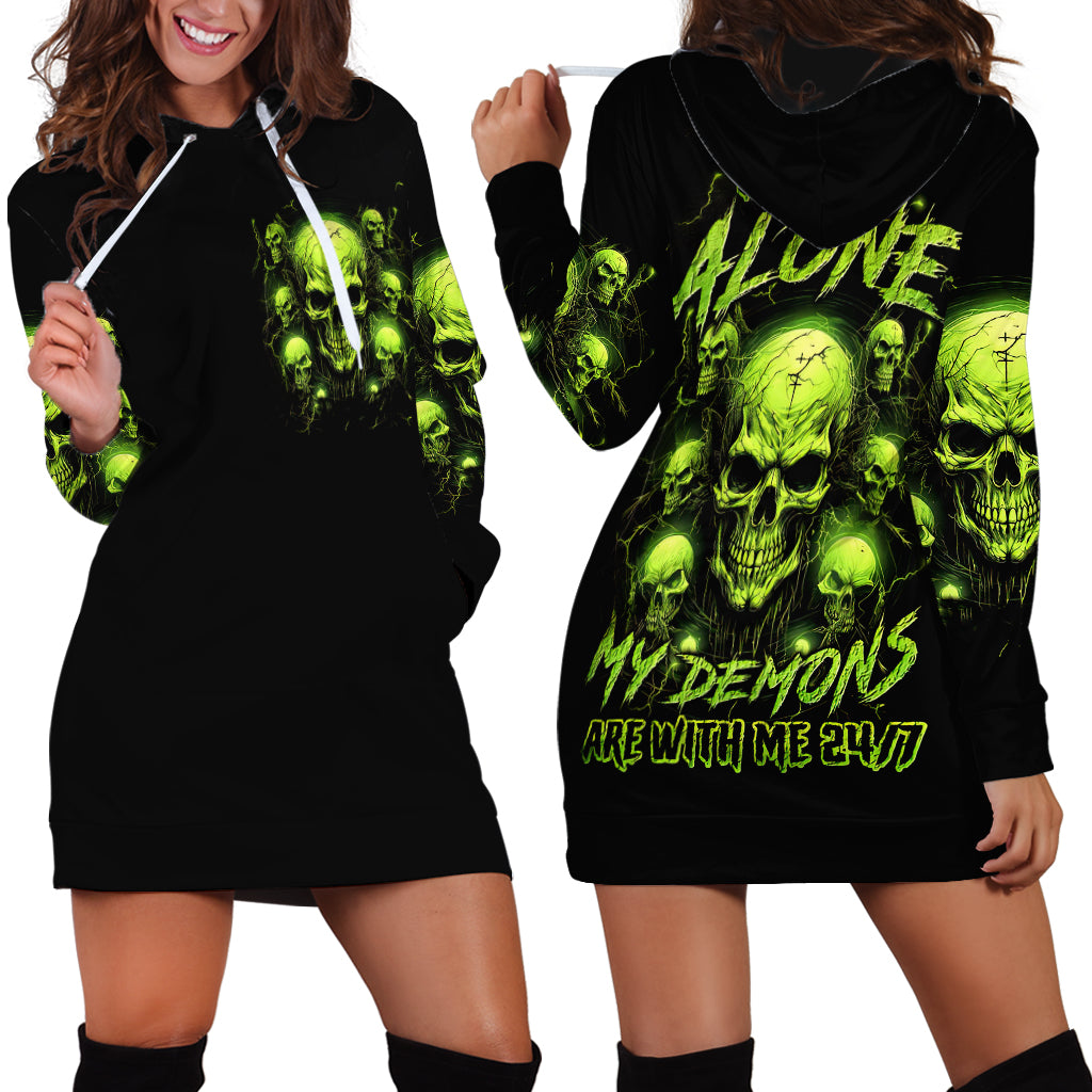 Thunder Skull Hoodie Dress Thunder Skull I Never Alone My Demon With Me 24/7 - Wonder Print Shop