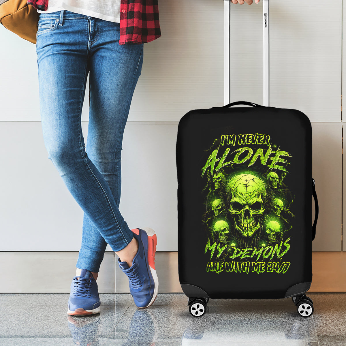 Thunder Skull Luggage Cover Thunder Skull I Never Alone My Demon With Me 24/7 - Wonder Print Shop