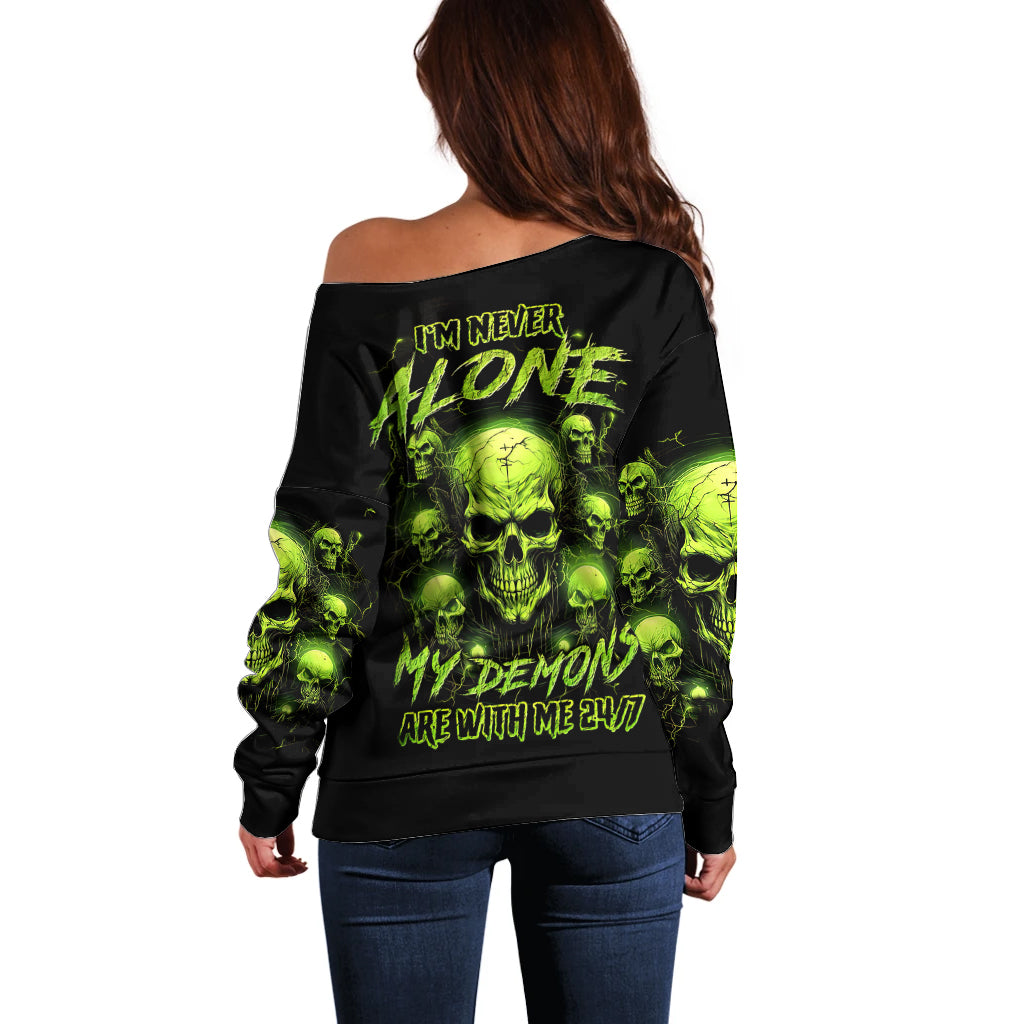 Thunder Skull Off Shoulder Sweater Thunder Skull I Never Alone My Demon With Me 24/7 - Wonder Print Shop