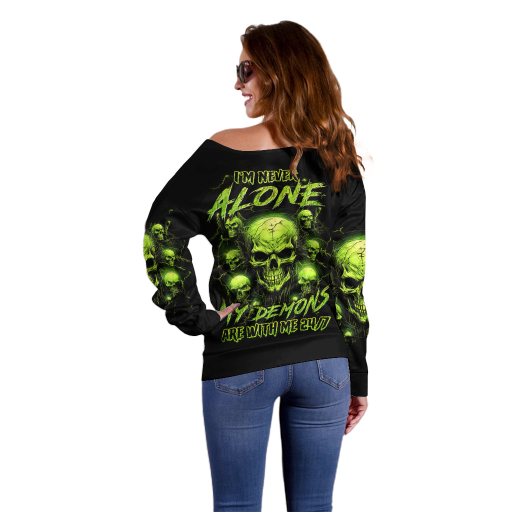 Thunder Skull Off Shoulder Sweater Thunder Skull I Never Alone My Demon With Me 24/7 - Wonder Print Shop