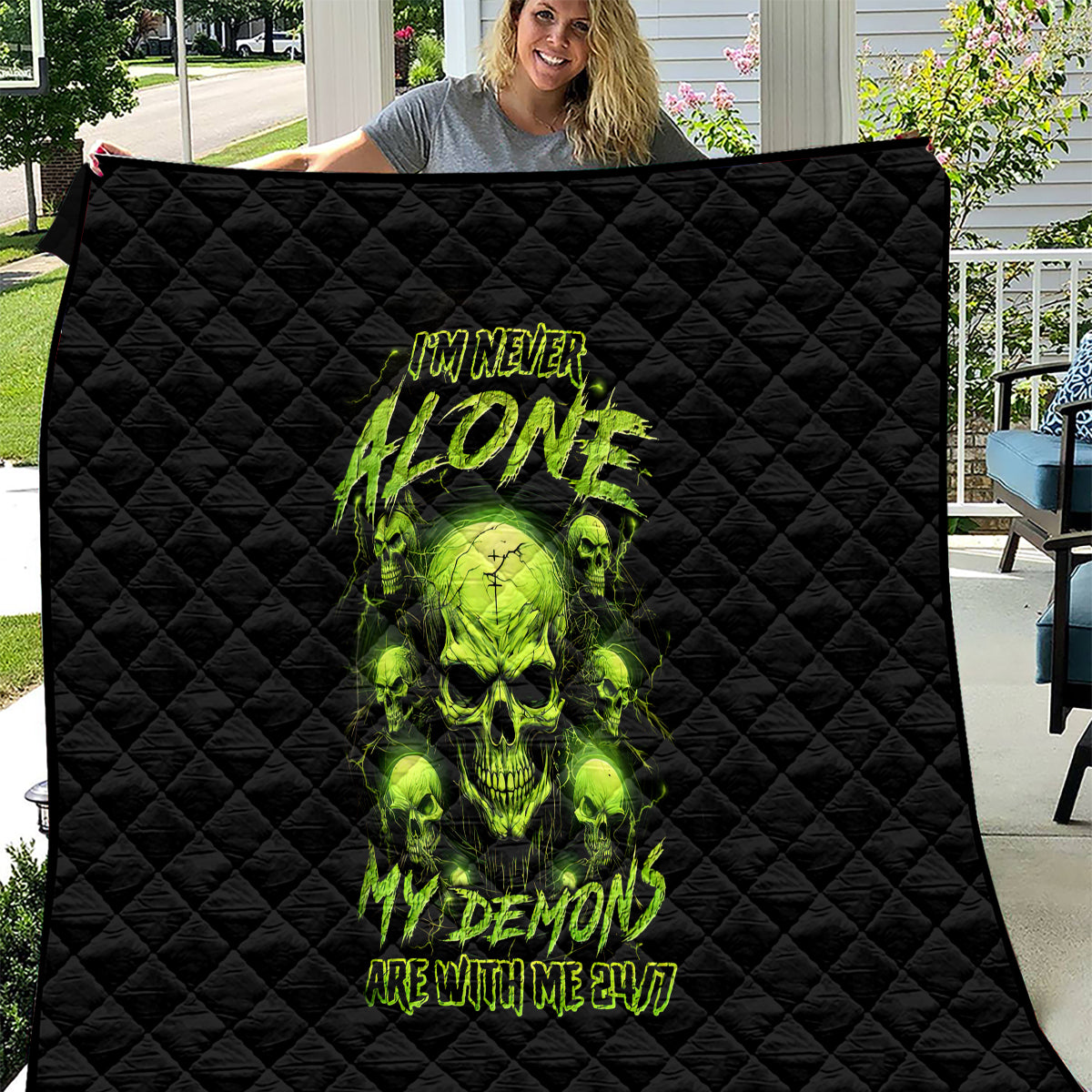 Thunder Skull Quilt Thunder Skull I Never Alone My Demon With Me 24/7 - Wonder Print Shop